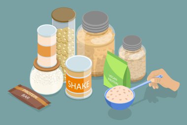 3D Isometric Spor Beslenme, Proteinler ve İlavelerin Düz Vektör İlülasyonu