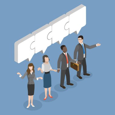 Buluşma Tartışması, Etkili İletişim ve Başarılı Ortaklıklar İçin İşbirliğinin 3B Isometric Düz Vektör İllüstrasyonu