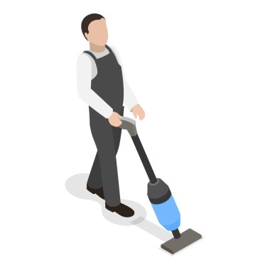 3 Boyutlu Isometric Flat Vektör Temizlik Servisi, Profesyonel Hijyen Servisi. Madde 1