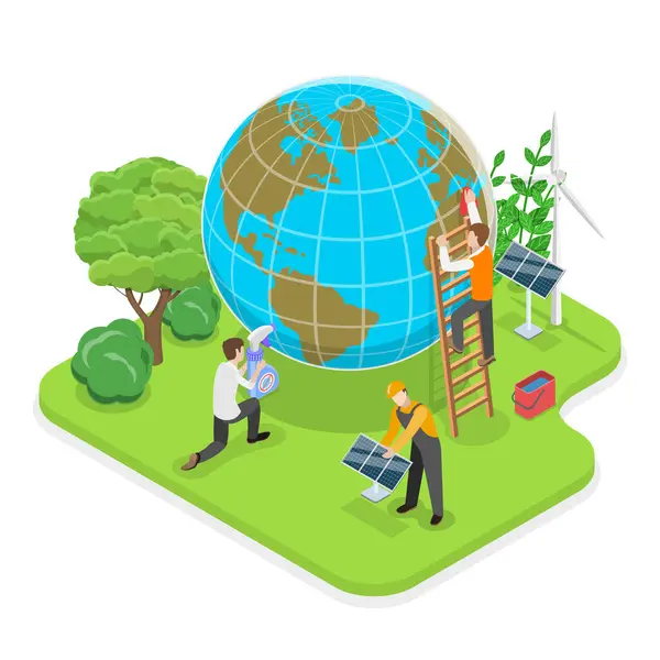 stock vector 3D Isometric Flat Vector Illustration of Carbon Footprint Reduction , Net Zero Emissions and Carbon Dioxide Neutral Balance. Item 3