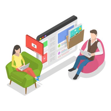 Bulut Hizmetleri, Siber Güvenlik ve Kişisel Veri Korumasının 3D Isometric Flat Vektör İlülasyonu. Madde 3