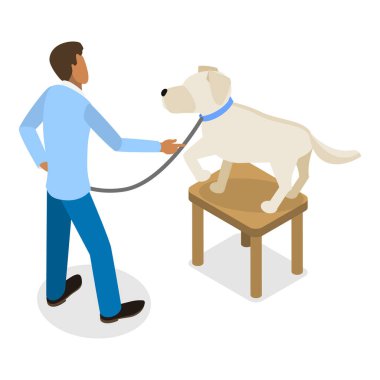 3D Isometric Düz Vektör Köpek Eğitim Sahneleri, Öğretim Numarası. Madde 1