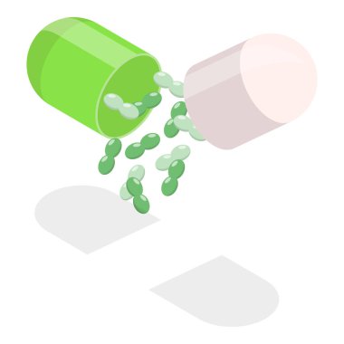 3 boyutlu Isometric Düz Vektör Probiyotik Hapları, Tıbbi Kapsüllerdeki Mikrobiyom Elementleri. Madde 3