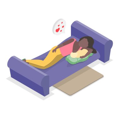 Üç boyutlu Isometric Düz Vektör Emzirme Konumları, Memeli Anne Besleme Bebeği. Madde 2