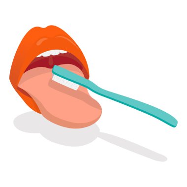 Üç boyutlu Isometric Düz Vektör Diş Temizleme, Ağız Temizliği. Madde 2