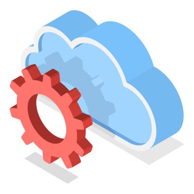 3D Isometric Düz Simge Seti. Bulut Teknolojileri, Çevrimiçi Hizmetler ve Veri İşleme. Madde 3