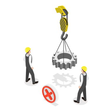 3D Isometric Düz Vektör Barikat Kaldırma Bölgesi, İş Güvenliği Kuralları. Madde 1