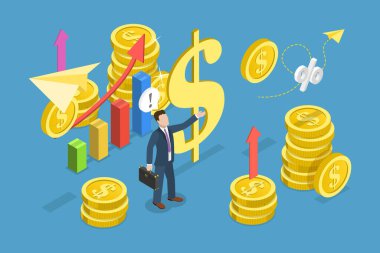 3 Boyutlu Isometric Para Değerinin Flat Vektörü İllüstrasyonu, Enflasyon nedeniyle Yatırım Kaybı