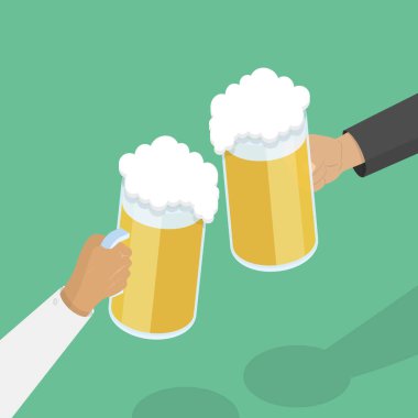 3D Isometric Düz Vektör Arkadaş Resimleri Kadeh kaldırma, Bira Gözlüklü Eller