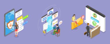 Web Güvenliğinin 3B Isometric Düz Vektör İlülasyonu, Çevrimiçi Verilerinizi Koruyun