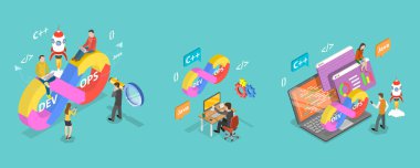 3D Isometric Flat Vector Illustration of DevOps, Streamlineing Development And Operations Processes clipart