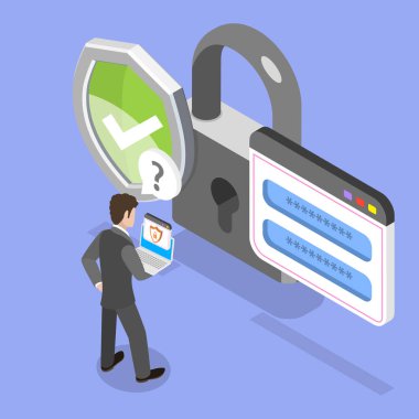 3 Boyutlu Isometric Düz Vektör Yüksek Düzey Koruma, Güvenli İnternet Bağlantısı