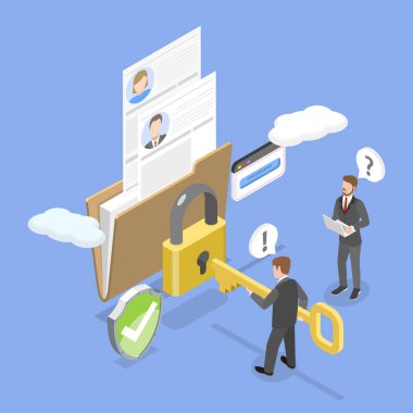 Kişisel Veri Koruması, Güvenlik Servisi 3B Isometric Düz Vektör İlülasyonu