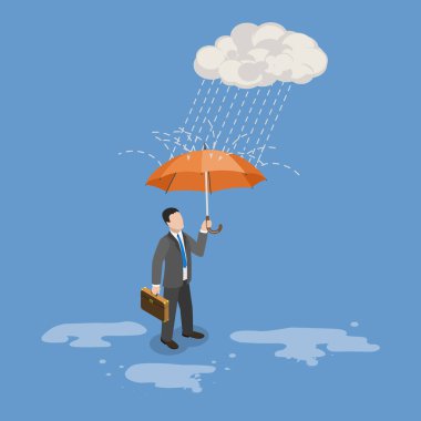 3 Boyutlu Isometric Düz Vektör İlülasyonu Kötü Şansla Bir Sorunu Çözmek, Güvenilir İşadamı Felaketten Korundu