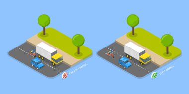 3B Isometric Motosiklet Biniciliği Güvenliği, Kuralları ve Bahşişleri Çizimi