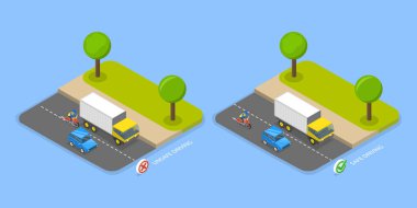 3D Isometric Flat Vector Illustration of Motorcycle Riding Safety, Rules and Tips clipart