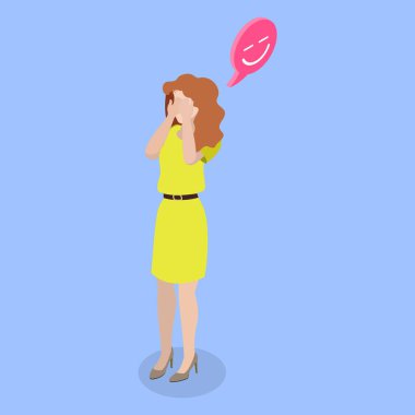 3 Boyutlu Isometric Düz Vektör İnsan Duyguları, Utanç, Hayal kırıklığı