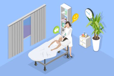 Yüz Masajı, Güzellik ve Cilt Bakımı Mesleki Hizmetlerinin 3 Boyutlu Flat Vektör İlülasyonu