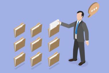 Verimli Yönetim ve İndeksleme için Dosya ve Belgeleri Düzenle, Veri Yöneticisinin 3B Isometric Düz Vektör İlülasyonu