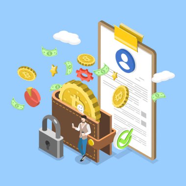 3 Boyutlu Isometric Nakitsiz Toplum, Dijital Cüzdan, Kripto Para Birimi Resimleri