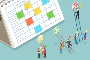 Finansal Hedeflerin 3B Isometric Flat Vektör İlülasyonu, Mali Risk Yönetimi