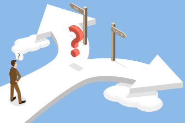 3B Isometric Flat Vektör Başarısızlık veya Başarı İllüstrasyonu, Geleceğin Başarıları İçin Karar Vermenin Önemi