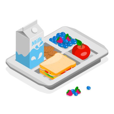 3 Boyutlu Isometric Düz Vektör Okul Beslenme Kutuları, Çocuk Atıştırmalıkları. Madde 1