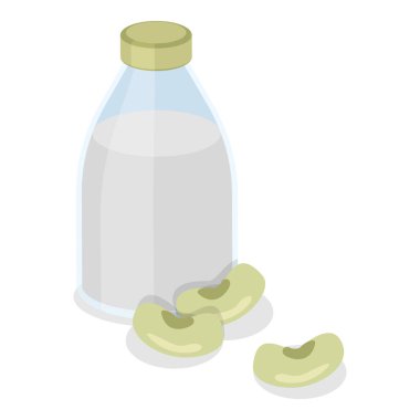 Vegan Sütü 'nün 3 boyutlu Isometric Düz Vektör İllüstrasyonu, Bitki Temelli Diyet, Sağlıklı Organik Süt İçeceği. Madde 4