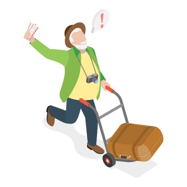 Acelesi Olan Turistlerin Üç Boyutlu İsometrik Düz Vektör İllüstrasyonu, Hızlı Gezinen Ziyaretçiler. Madde 5
