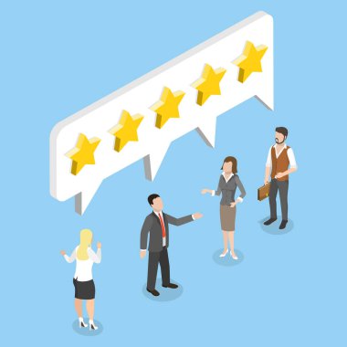 Müşteri Geri Dönüşü, Müşteri Memnuniyeti ve Sadakatin 3 boyutlu Isometric Düz Vektör İllüstrasyonu