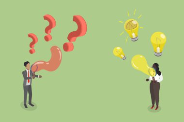 3D Isometric Düz Vektör İllüstrasyon: Q ve A, Çevrimiçi Müşteri Desteği