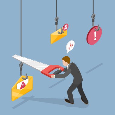 İnternet Phishing veya Spam 'in 3D Isometric Flat Vektör İlülasyonu, Phishing ve Spam e-postalarından kaçınma stratejileri