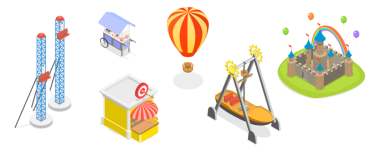 3D Isometric Eğlence Parkı Seti, Mimari Eğlence Elementleri