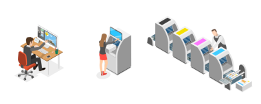 3B Isometric Flat Poligrafi Yazıcısının Kavramsal İllüstrasyonu