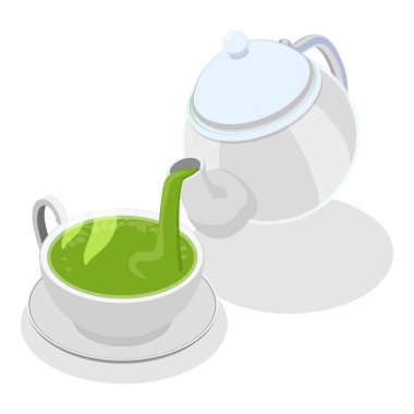 3 Boyutlu Isometric Flat Vektör Organik Japon Yemekleri, Farklı Lezzetli Matcha Yemekleri. Madde 5