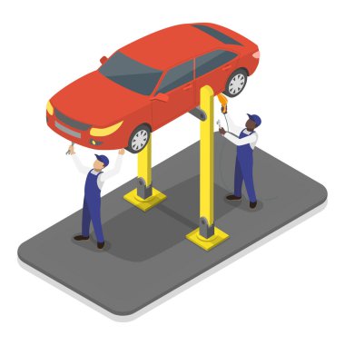 3D Isometric Flat Vlat Illustration of Car Service, Profesyonel Otomobil Tanılama. Madde 4
