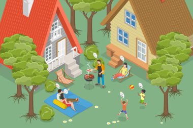 3 Boyutlu Isometric Düz Vektör Açık Hava Rekreasyonu, Konforlu Rahatlama