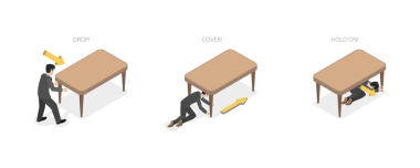 3 Boyutlu Isometric Flat Deprem İllüstrasyonu Güvenliği St, Etiketli Eğitim Şeması