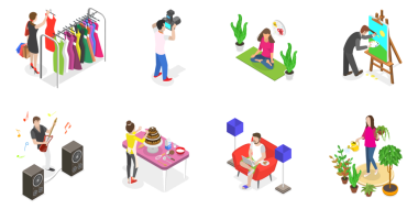 3D Isometric Insan Hobileri, Favori Faaliyetleri ve Gevşemesi