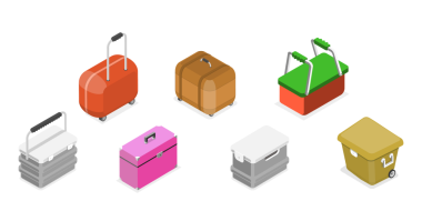 3D Isometric Taşınabilir Buzdolapları Seti, Soğutma Kutuları