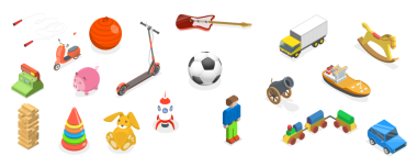 3D Isometric Flat Bedava Oyuncaklar, Çocuklar Yardım ve Bağış Seti