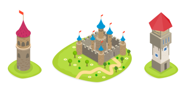 3D Isometric Ortaçağ Kaleleri, Kaleleri ve Kuleleri