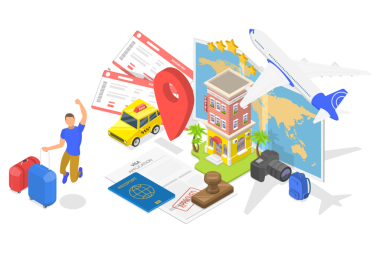 3B Isometric Flat Vize Uygulamasının Kavramsal İllüstrasyonu Onaylama, Yurtdışında Seyahat