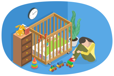 3 Boyutlu Isometric Anne Depresyonu, Psikoloji Sorunu ve Ebeveynlik Zorluklarının Kavramsal İllüstrasyonu