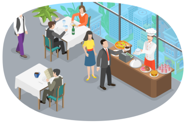 3 Boyutlu Isometric Flat Yemek molası, Kafeterya veya Mutfak Odasının Kavramsal Resimleri