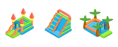 3D Isometric Şişme Kaleler Seti, Çocuklar için Eğlence