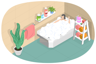 Banyo, hijyen ve güzelliğin 3 boyutlu Isometric Düz Kavramsal İllüstrasyonu