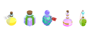 3 Boyutlu Isometric Sihirli İksir Kümesi Simyacı İksiri Şişeleri