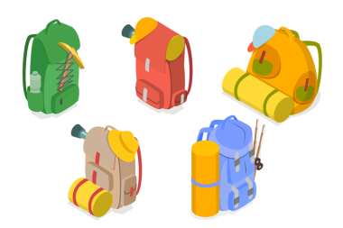 3 Boyutlu Isometric Gezgin Kampı Sırt Çantaları, Aksesuarlı Turist Çantası