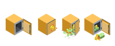 3D Isometric Banka Kasaları, Çelik Dolaplar, Mevduat Kutuları